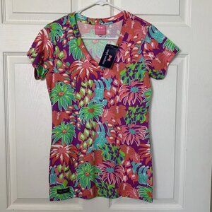 Simply Southern Small Preppy Collection Costa Rica Floral V Neck T-Shirt